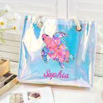 Personalizzato acquerello elementi oceano impermeabile olografico chiaro Tote Bag con nome spiaggia accessori compleanno anniversario regalo per le donne