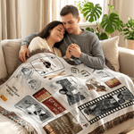 Personalized Multiple Styles of Photos Tassel Woven Throw Blanket with Name and Date Home Decor Anniversary Valentine's Day Birthday Gift for Couple