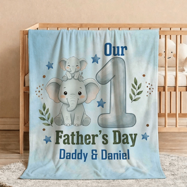 Personalized Our 1st Father's Day Cute Animals Soft Throw Blanket with Name Home Decor Father's Day Gift for Newborn New Dad