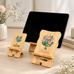 Personalized Colorful Birth Flower Wooden Phone Holder with Name Office Daily Use Birthday Gift for Friend Office Worker
