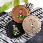 Personalised Cartoon Golfer Character Face Photo PU Leather Magnetic Golf Ball Marker with Name Set of 2 Golf Club Birthday Gift for Golf Lovers