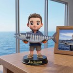 Photo personnalisée à 3D Statue de pêcheur Ornement avec texte Décoration de bureau Anniversaire Fête des pères Cadeau pour papa pêcheur