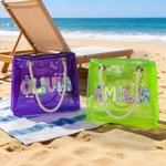 Personalized Holographic Neon Flower Transparent Tote Bag with Name Mother's Day Party Gift for Moms Besties