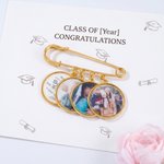 Personalised 1-3 Circle Photos Brooch Pin with Text Wedding Graduation Birthday Gift for Family Friends