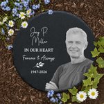 Personalized Heart Circle Shaped Photo Garden Stone with Name and Text Memorial Sympathy Gift for Loss of Loved One