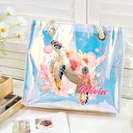 Personalised Watercolour Sea Animal Waterproof Transparent Tote Bag with Name Travel Essentials Mother's Day Birthday Beach Party Gift for  Woman