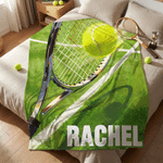 Personalised Tennis Theme Design Green Soft Throw Blanket with Name Home Decor Tennis Match Birthday Gift for Tennis Player Lover
