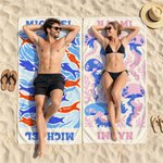 Serviette de plage magnétique surdimensionnée à séchage rapide avec nom Art abstrait personnalisé Animaux de mer Vacances d'été Fête de la plage Cadeau d'anniversaire pour la famille Amis