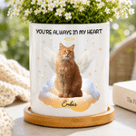 Personalised You're Always In My Heart Angel Pet Photo Ceramic Plant Pot with Name and Bamboo Tray Birthday Memorial Gift for Pet Lovers