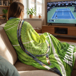 Personalised Tennis Theme Design Green Soft Throw Blanket with Name Home Decor Tennis Match Birthday Gift for Tennis Player Lover