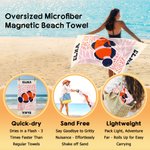 Serviette de plage magnétique surdimensionnée à séchage rapide avec nom Art abstrait personnalisé Animaux de mer Vacances d'été Fête de la plage Cadeau d'anniversaire pour la famille Amis
