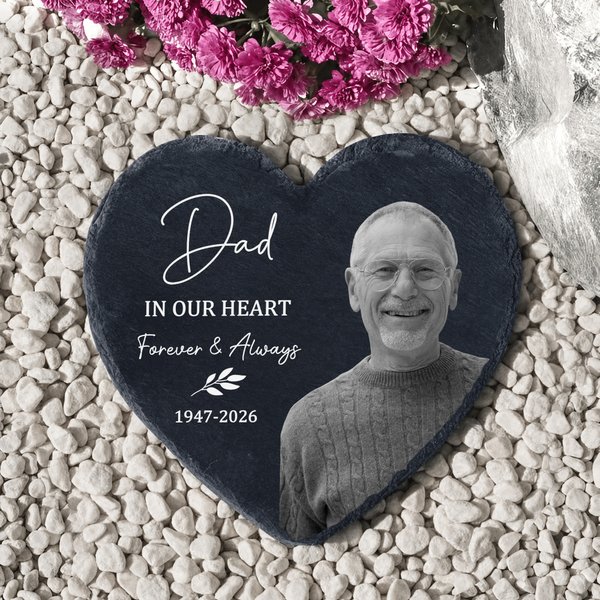 Personalized Heart Circle Shaped Photo Garden Stone with Name and Text Memorial Sympathy Gift for Loss of Loved One