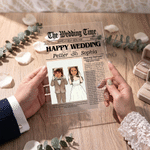 Personalized New York Times Style Wedding Photo Acrylic Plaque with Name Title and Date Wedding Birthday Gift for Newlyweds