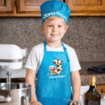 Personalized Cute Highland Cow Initial Kids Apron and Hat Set with Name Baking Party Birthday Gift for Boys Girls