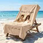 Personalised Newlyweds Childhood Photo Quick Dry Oversized Beach Towel with Name Summer Beach Wedding Party Gift for Engagement Couple