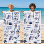 Personalized Ocean Creatures Shark Oversized Quick Dry Beach Towel with Name Summer Vacation Beach Accessories Party Birthday Gift for Kids