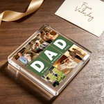 Gepersonaliseerde vierkante acryl fotoplaat met 6-foto collage voor vader – perfect cadeau voor Vaderdag en verjaardag