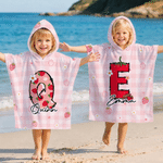 Personalised Graffiti Strawberry Initial Quick Dry Hooded Beach Towel with Name Beach Essentials Summer Vacation Birthday Gift for Kids