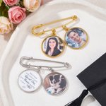 Personalised 1-3 Circle Photos Brooch Pin with Text Wedding Graduation Birthday Gift for Family Friends