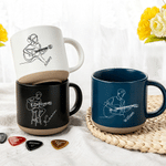 Personalized Line Style Guitarist Character 12 oz Ceramic Coffee Mug with Name Daily Use Birthday Gift for Guitar Player Woman Man