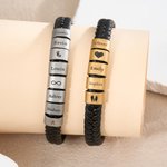 Personalized Engraved Cross Family Pattern Adjustable PU Leather Bracelet with Name Birthday Father's Day Gift for Dad Grandpa Husband