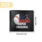 Personalized Eat Sleep Baseball Repeat PU Leather Men's Wallet with Name Father's Day Birthday Gift for Baseball Players Lovers
