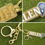 Personalized Colorful Glitter Lacrosse Stick Lacrosse Keychain with Name Sports Gift for Lacrosse Fan