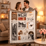 Personalized Multiple Styles of Photos Tassel Woven Throw Blanket with Name and Date Home Decor Anniversary Valentine's Day Birthday Gift for Couple