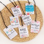 Personalized Colorful School Doodle Acrylic Hall Pass Lanyard with Text Classroom Supplies Back to School Gift for Teachers