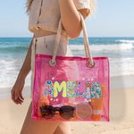 Personalized Holographic Neon Flower Transparent Tote Bag with Name Mother's Day Party Gift for Moms Besties