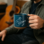 Personalized Line Style Guitarist Character 12 oz Ceramic Coffee Mug with Name Daily Use Birthday Gift for Guitar Player Woman Man