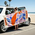 Serviette de plage magnétique surdimensionnée à séchage rapide avec nom Art abstrait personnalisé Animaux de mer Vacances d'été Fête de la plage Cadeau d'anniversaire pour la famille Amis