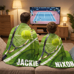 Personalised Tennis Theme Design Green Soft Throw Blanket with Name Home Decor Tennis Match Birthday Gift for Tennis Player Lover