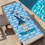 Personalized Cartoon Cheerleader Girl Soft Oversized Beach Towel with Name and Team Name Cheer Competition Birthday Gift for Girls Cheerleaders