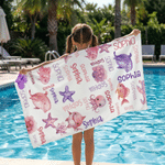 Personalized Ocean Creatures Shark Oversized Quick Dry Beach Towel with Name Summer Vacation Beach Accessories Party Birthday Gift for Kids