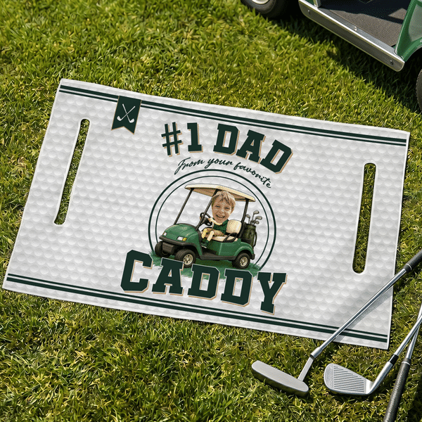 Personalized Golf Elements Kid Face Photo Golf Cart Seat Cover with Title Daily Use Father's Day Club Birthday Gift for Golf Players Lovers