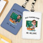 Porta tarjeta de identificación con foto personalizada para profesor masculino con hebilla colgante y texto Regalo de uso diario para profesores masculinos en el Día del Profesor