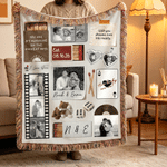 Personalized Multiple Styles of Photos Tassel Woven Throw Blanket with Name and Date Home Decor Anniversary Valentine's Day Birthday Gift for Couple