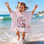 Personalised Graffiti Strawberry Initial Quick Dry Hooded Beach Towel with Name Beach Essentials Summer Vacation Birthday Gift for Kids