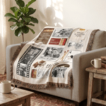 Personalized Multiple Styles of Photos Tassel Woven Throw Blanket with Name and Date Home Decor Anniversary Valentine's Day Birthday Gift for Couple