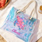 Personalizzato acquerello elementi oceano impermeabile olografico chiaro Tote Bag con nome spiaggia accessori compleanno anniversario regalo per le donne