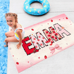 Serviette de plage surdimensionnée avec nom et cordon de serrage pour utilisation quotidienne Fête de la plage Cadeau d'anniversaire pour fille Femme
