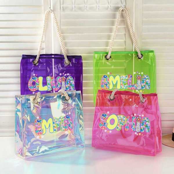 Fourre-tout holographique transparent avec nom pour la fête des mères Cadeau pour les mamans et les copines