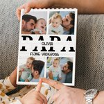 Gepersonaliseerde bouwsteenpuzzel met 4 foto's naam en tekst Vaderdag verjaardagscadeau voor papa of opa