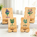Personalized Colorful Birth Flower Wooden Phone Holder with Name Office Daily Use Birthday Gift for Friend Office Worker
