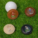 Personalised Cartoon Golfer Character Face Photo PU Leather Magnetic Golf Ball Marker with Name Set of 2 Golf Club Birthday Gift for Golf Lovers