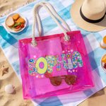 Personalized Holographic Neon Flower Transparent Tote Bag with Name Mother's Day Party Gift for Moms Besties