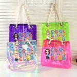 Personalizado Cool Sisters Club Cartoon Character Neon Transparent Tote Bag with Name Travel Essentials Birthday Beach Party Gift for Women Girls