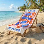 Serviette de plage magnétique surdimensionnée à séchage rapide avec nom Art abstrait personnalisé Animaux de mer Vacances d'été Fête de la plage Cadeau d'anniversaire pour la famille Amis