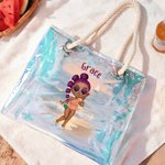 Personalized Cartoon Summer Shiny Trendy Girl Waterproof Clear Tote Bag with Name Pool Beach Party Birthday Gift for Her